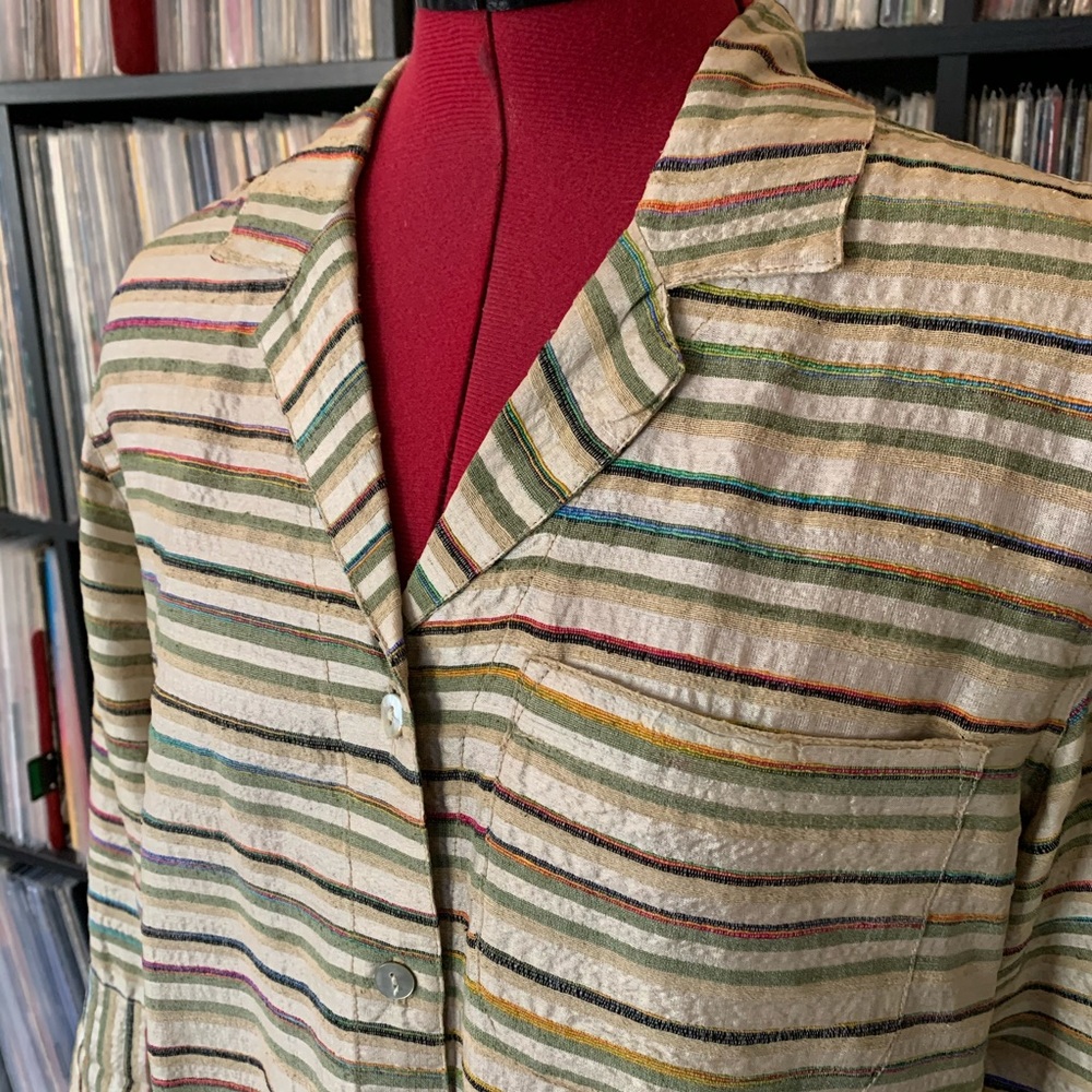 vintage silk Chico’s blouse rainbow natural 90s 0 - Picture 4 of 7